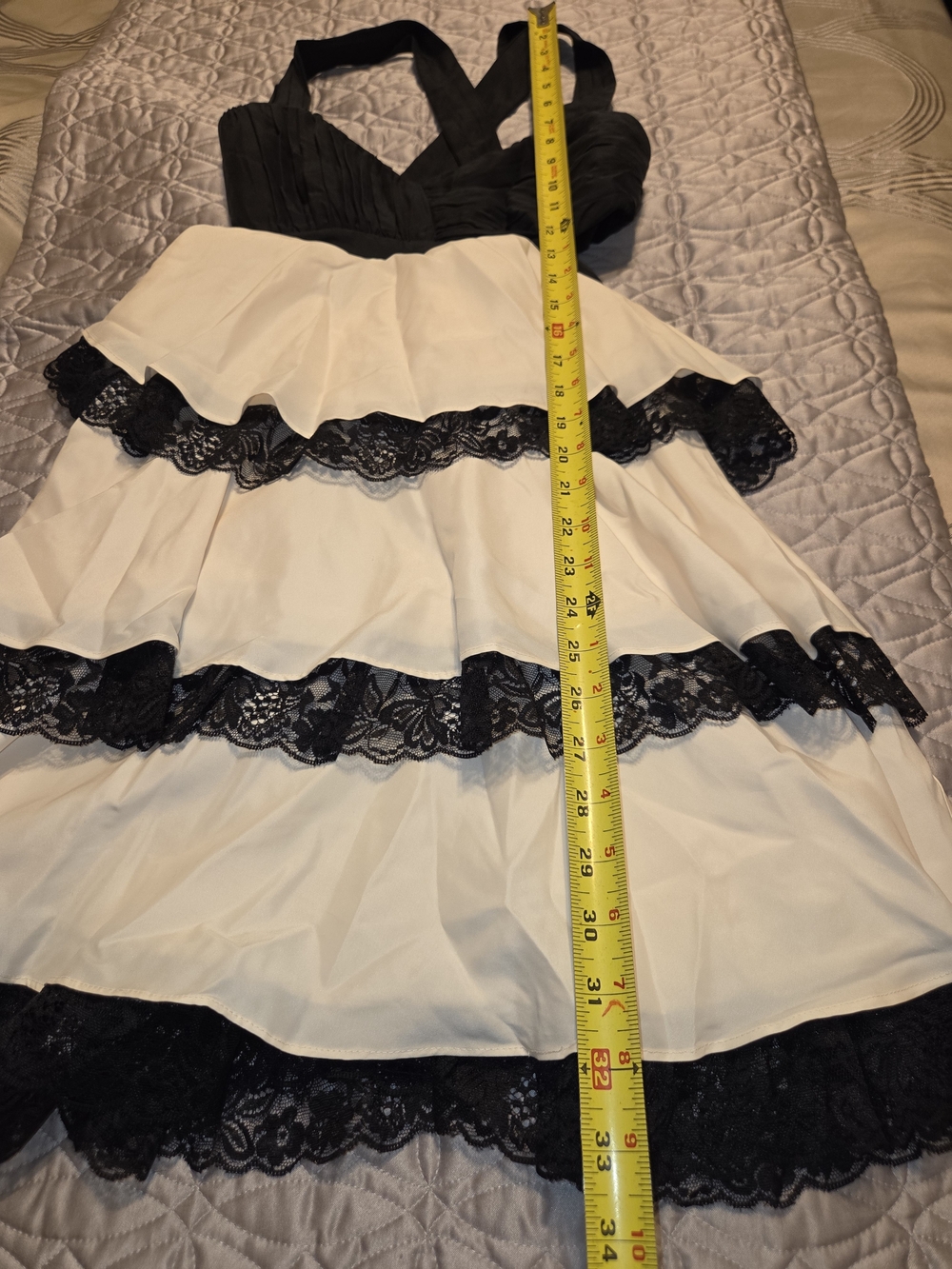 Bebe Black and Cream Tiered Lace Halter Dress - Picture 4 of 12